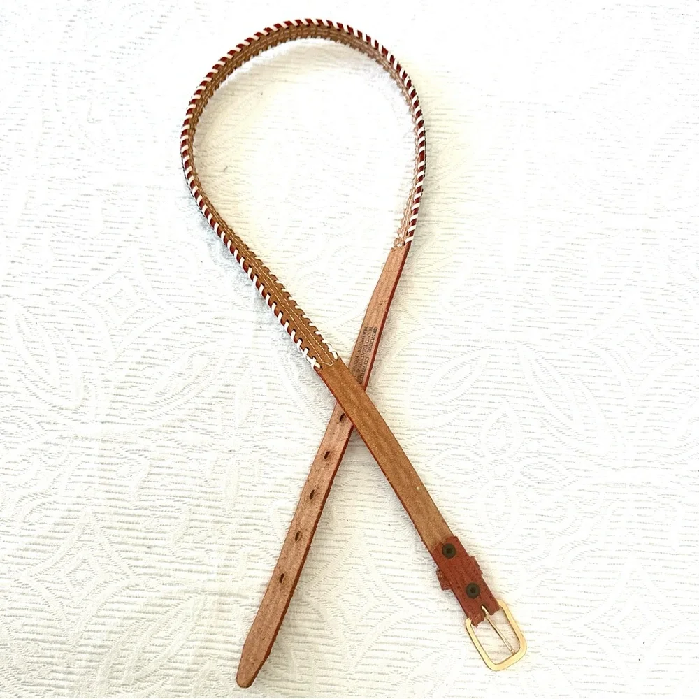 Vintage Brown Leather Belt with Multicolor Beadwork